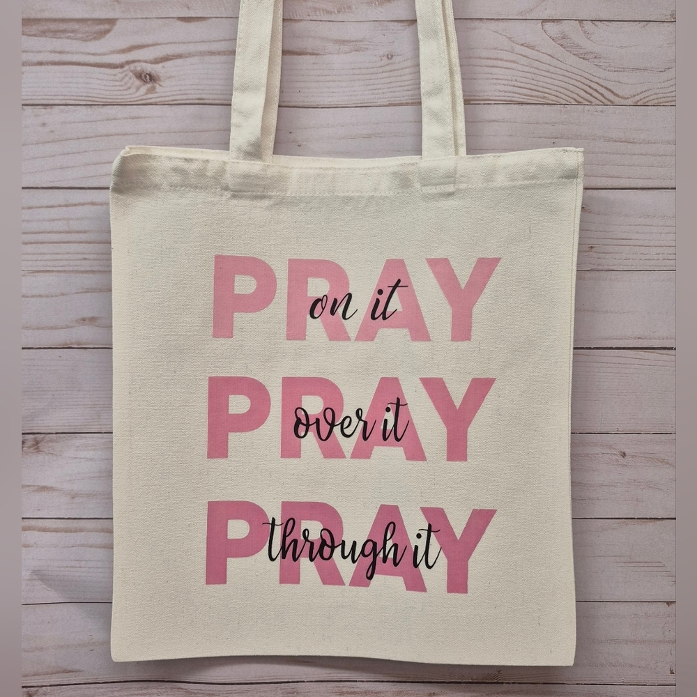 🏷3/$12 White Tote Bag PRAY Faith Inspired Design Large